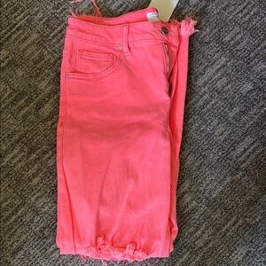 Vibrant Pink Frayed Hem Jeans